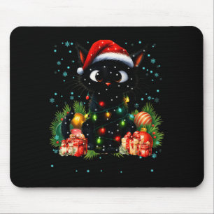 Moewy Christmas Black Cute Cat Santa Hat Xmas Wome Mouse Pad
