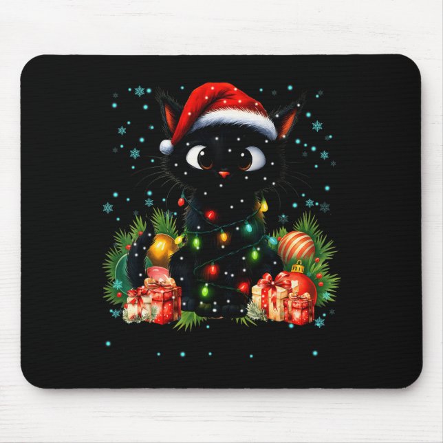 Moewy Christmas Black Cute Cat Santa Hat Xmas Wome Mouse Pad (Front)