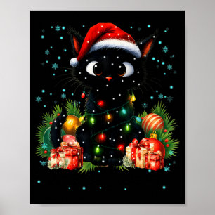 Moewy Christmas Black Cute Cat Santa Hat Xmas Wome Poster