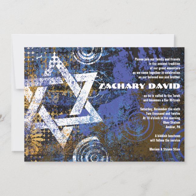 Mogen David Circular Star Bar Mitzvah Invitation (Front)