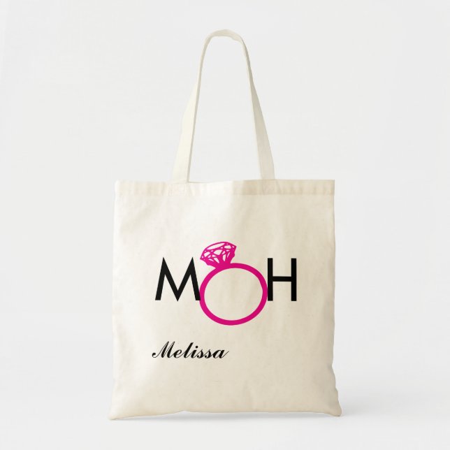 MOH - MAID OF HONOR - PINK RING - NAME TOTE BAG (Front)
