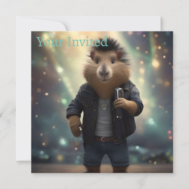 "Mohawk Capybara: Rockin' the River!" Invitation (Front)
