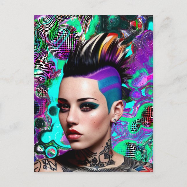 Mohawk Punk Girl Abstract Art Postcard (Front)