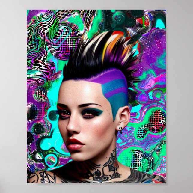 Mohawk Punk Girl Abstract Art Poster (Front)