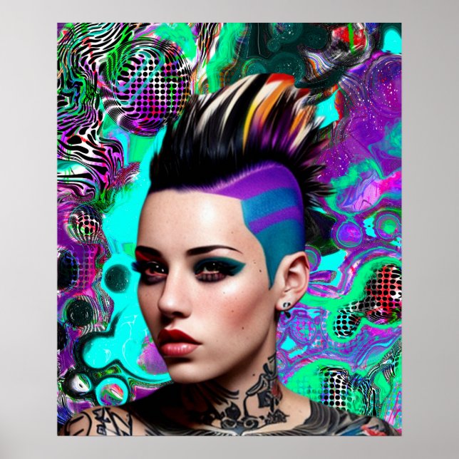 Mohawk Punk Girl Abstract Art Poster (Front)