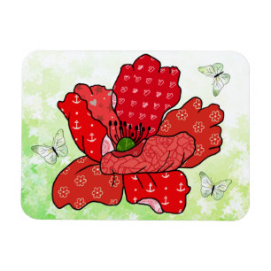 Mohn und Schmetterlinge Magnet