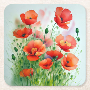 Mohnblumenwiese, Aquarell +  Square Paper Coaster