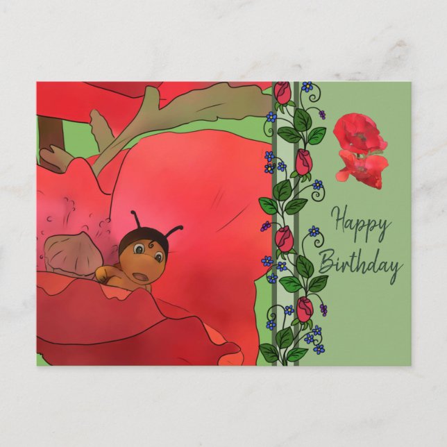 Mohnblüte mit Käfer Postcard (Front)