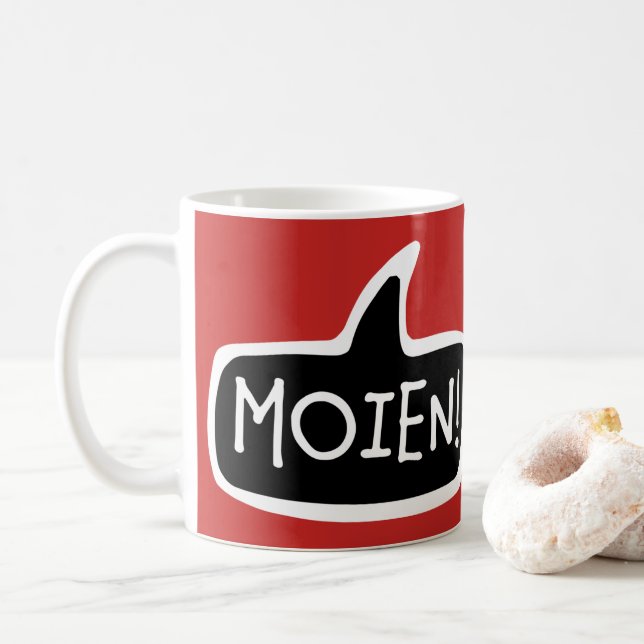 MOIEN! Luxembourgish Greeting Speech Bubble Coffee Mug (With Donut)