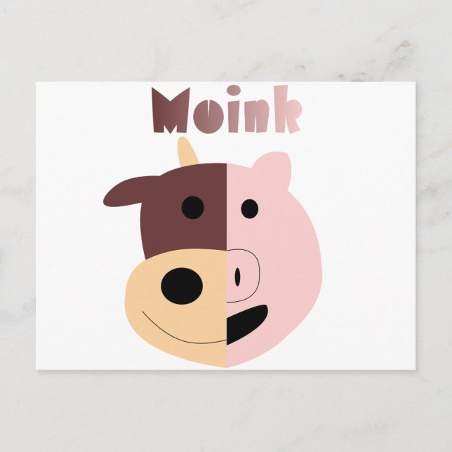 Moink: Cartoon cow and pig postcard (Front)