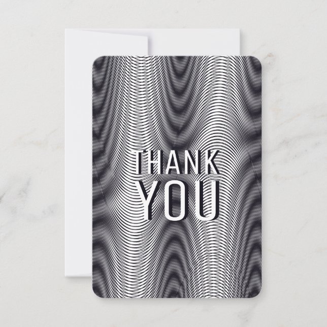 Moiré Black and White Psychedelic Stripes - Trippy Thank You Card (Front)