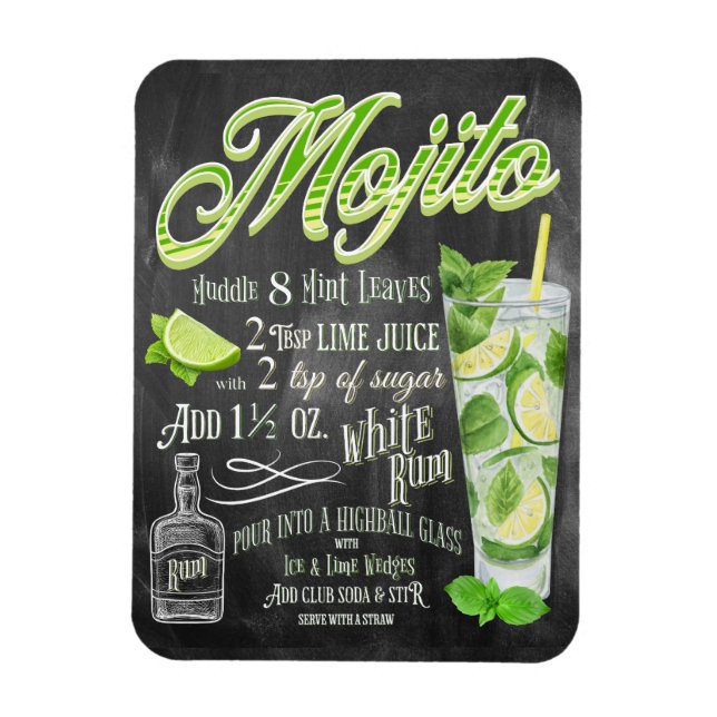 Mojito Cocktail Chalkboard Recipe Magnet (Vertical)