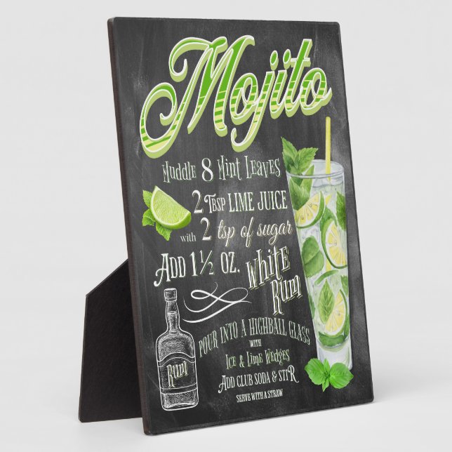 Mojito Cocktail Chalkboard Recipe Plaque (Side)
