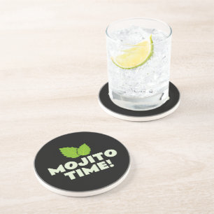 Mojito cocktail party coasters with mint leaf logo