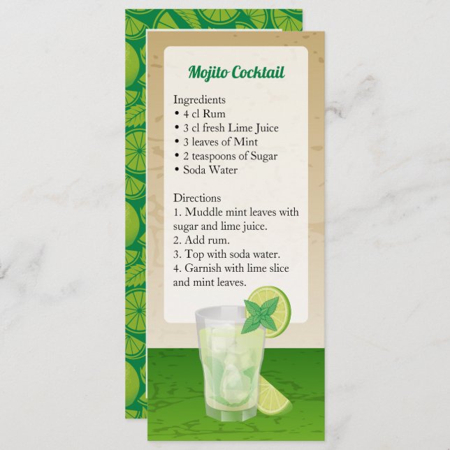 Mojito Cocktail Recipe Invitation (Front/Back)