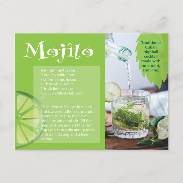 Mojito Drink Recipe Postcard (Front)