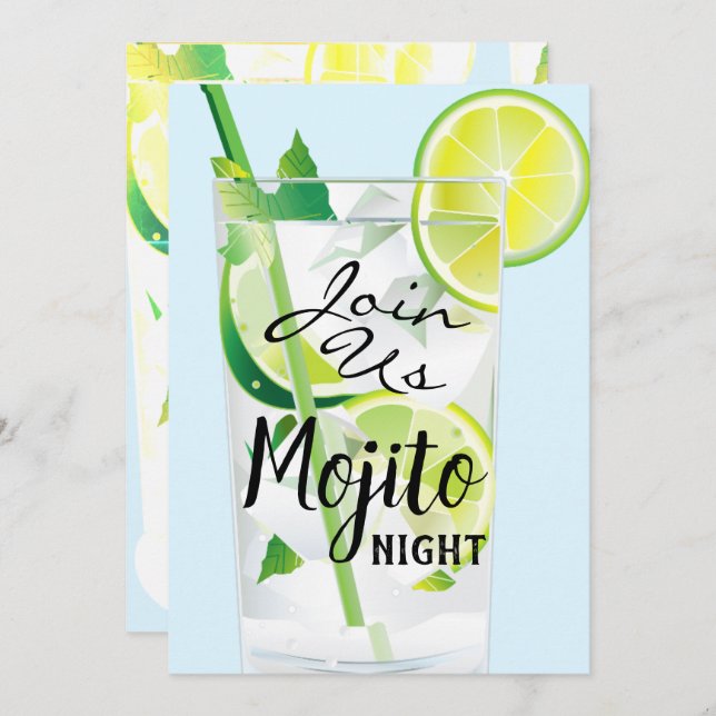 Mojito Night Mint Lime Light Blue Invitation (Front/Back)