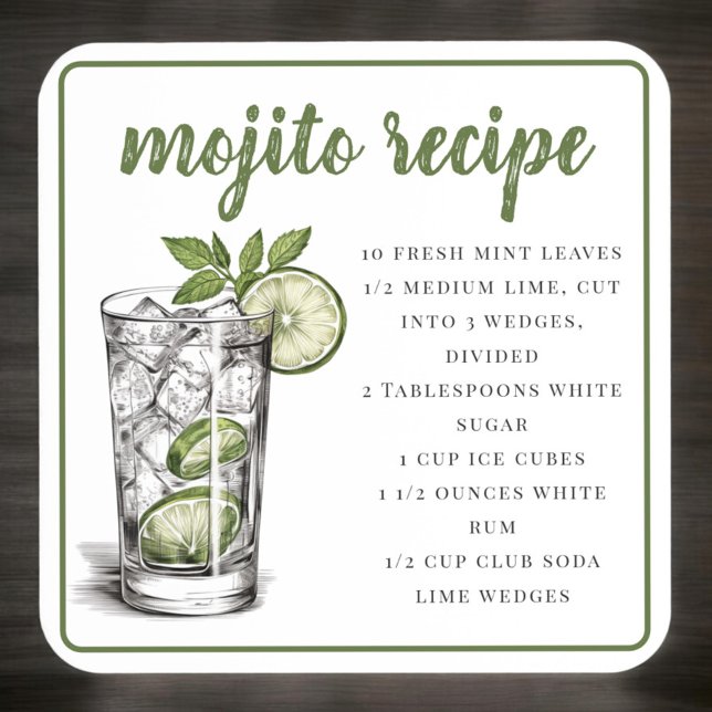 Mojito Recipe Green Border Coaster (Creator Uploaded)