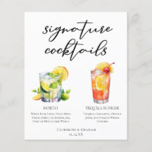 Mojito Tequila Sunrise Wedding Cocktails Menu