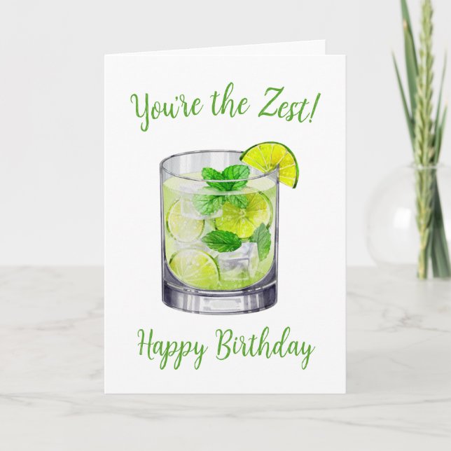 Mojito Watercolor Birthday Card (Front)