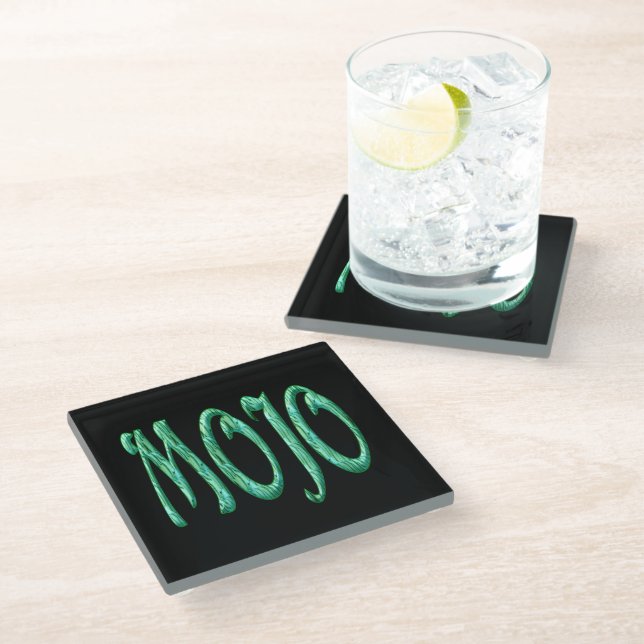 Mojo black glass coaster (Angled)