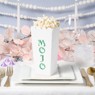 Mojo green white popcorn boxes