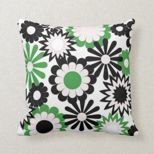MoJo Throw Pillows, green, black & white flowers Cushion