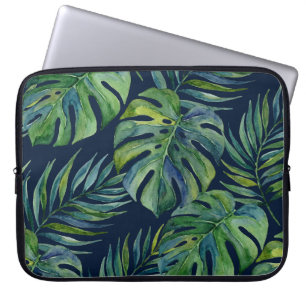Moku Island Hawaiian Monstera- Navy Wetsuit Laptop Sleeve