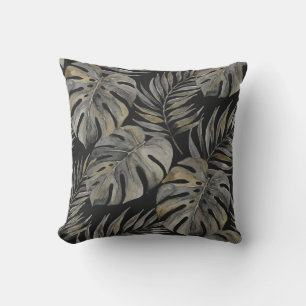 Moku Island Hawaiian Watercolor Monstera- Black Cushion