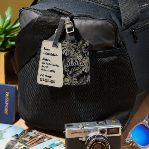 Moku Island Hawaiian Watercolor Monstera - Black Luggage Tag