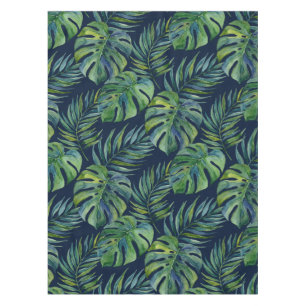 Moku Island Hawaiian Watercolor Monstera- Navy Tablecloth