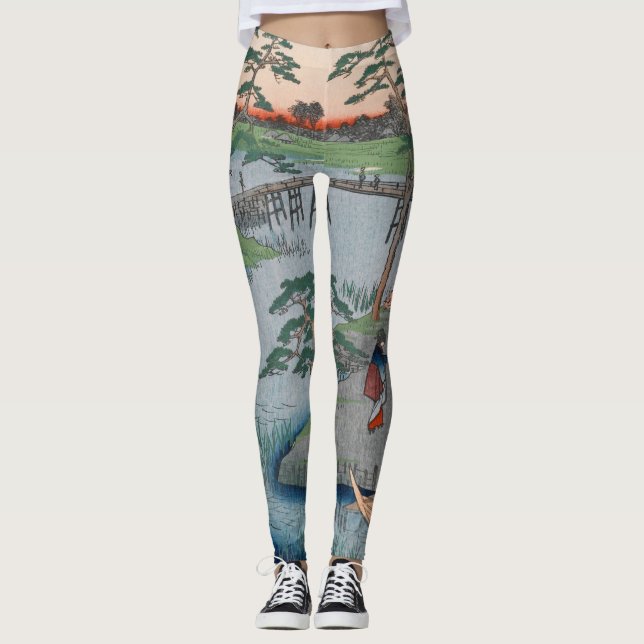 Mokuboji Temple Vintage Ukiyo-e Japanese Art Leggings (Front)