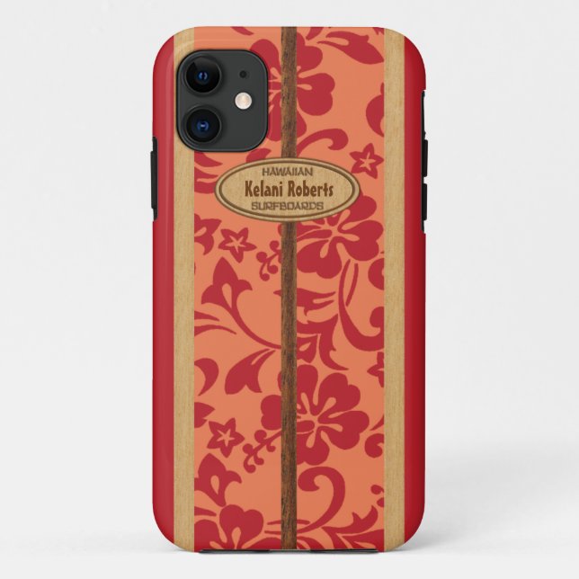 Mokuleia Hawaiian Faux Wood Monogram Surfboard Case-Mate iPhone Case (Back)