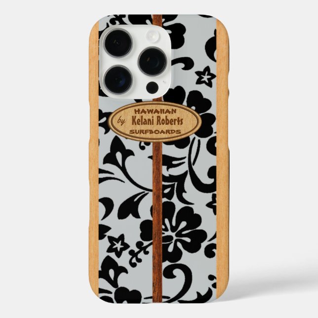 Mokuleia Hawaiian Faux Wood Monogram Surfboard  Case-Mate iPhone Case (Back)