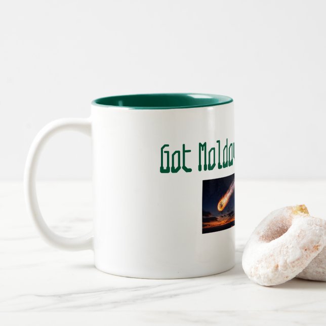 Moldavite Tektite Coffee mug. celestial Mystical  Two-Tone Coffee Mug (With Donut)