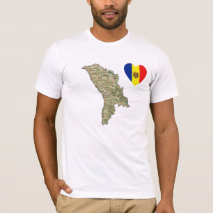 Moldova Flag Heart and Map T-Shirt