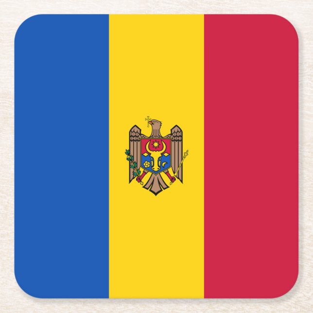 Moldova Flag Square Paper Coaster (Front)