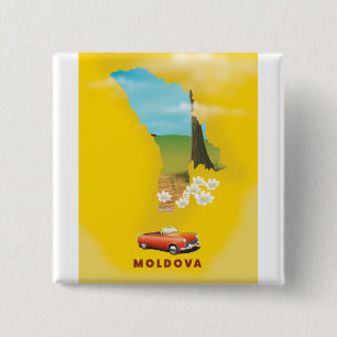 Moldova Map illustrated travel poster 15 Cm Square Badge