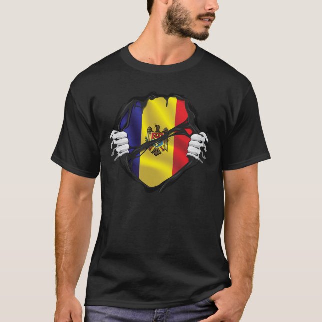 Moldova Pure Roots Flag Black T-Shirt (Front)