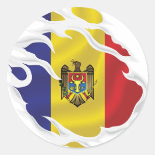 Moldova Ripped Flag Classic Round Sticker