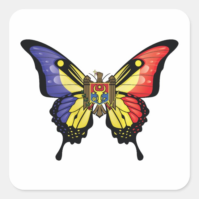 Moldova Swallowtail Butterfly Flag Square Sticker (Front)