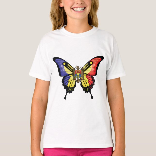 Moldova Swallowtail Butterfly Flag T-Shirt (Front)