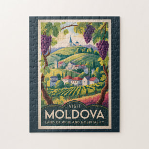 Moldova Winery Illustration Travel Art Vintage Jigsaw Puzzle