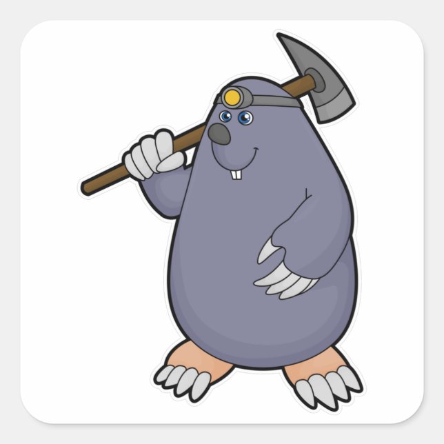 Mole as Farmer with Pickaxe & Spotlight Square Sticker (Front)