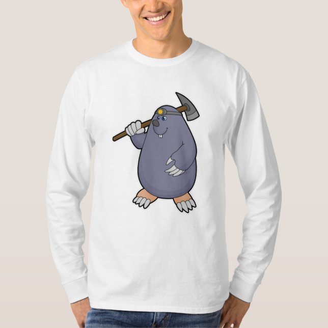 Mole as Farmer with Pickaxe & Spotlight T-Shirt (Front)