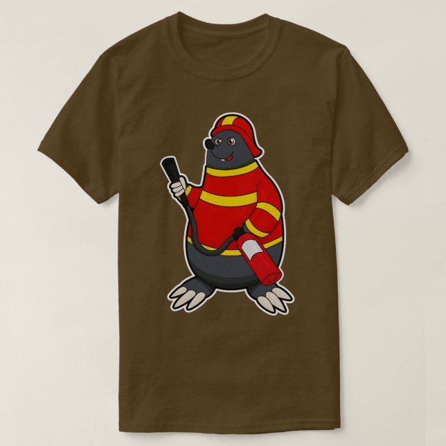 Mole as Firefighter with Fire extinguisher T-Shirt (Design Front)