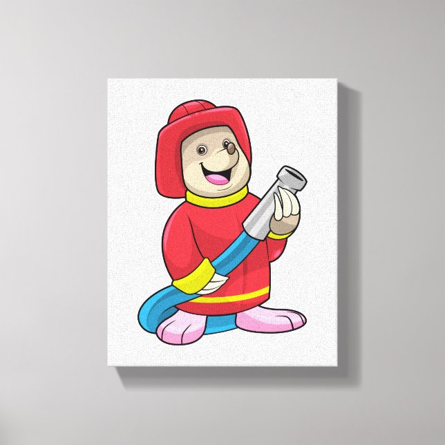 Mole as Firefighter with Hose Canvas Print (Front)