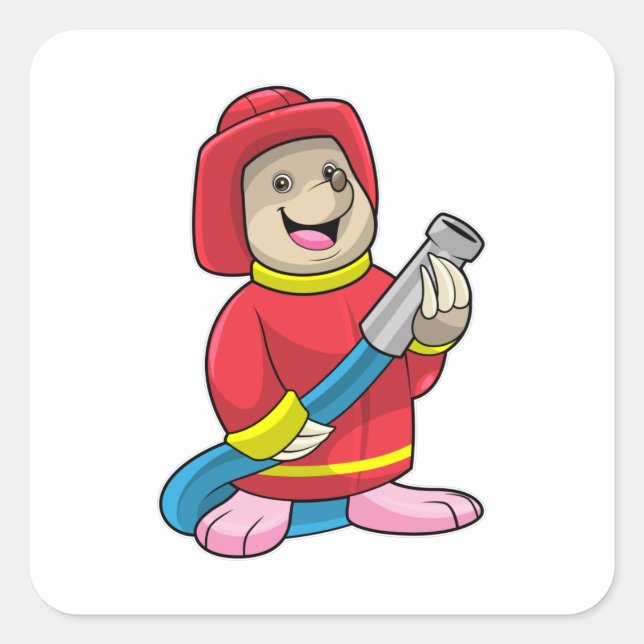 Mole as Firefighter with Hose Square Sticker (Front)