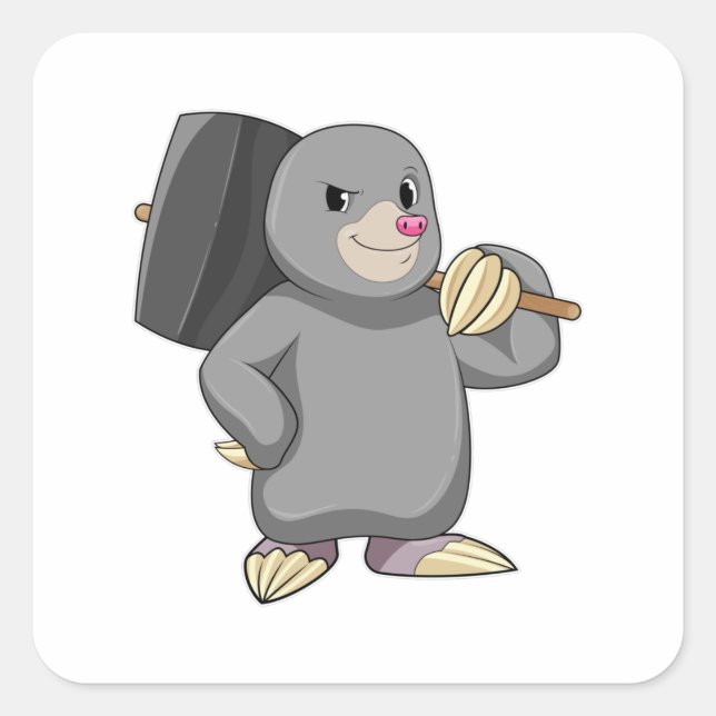 Mole as Handyman with Hammer Square Sticker (Front)