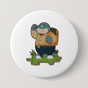 Mole as Hiker with Backpack 7.5 Cm Round Badge